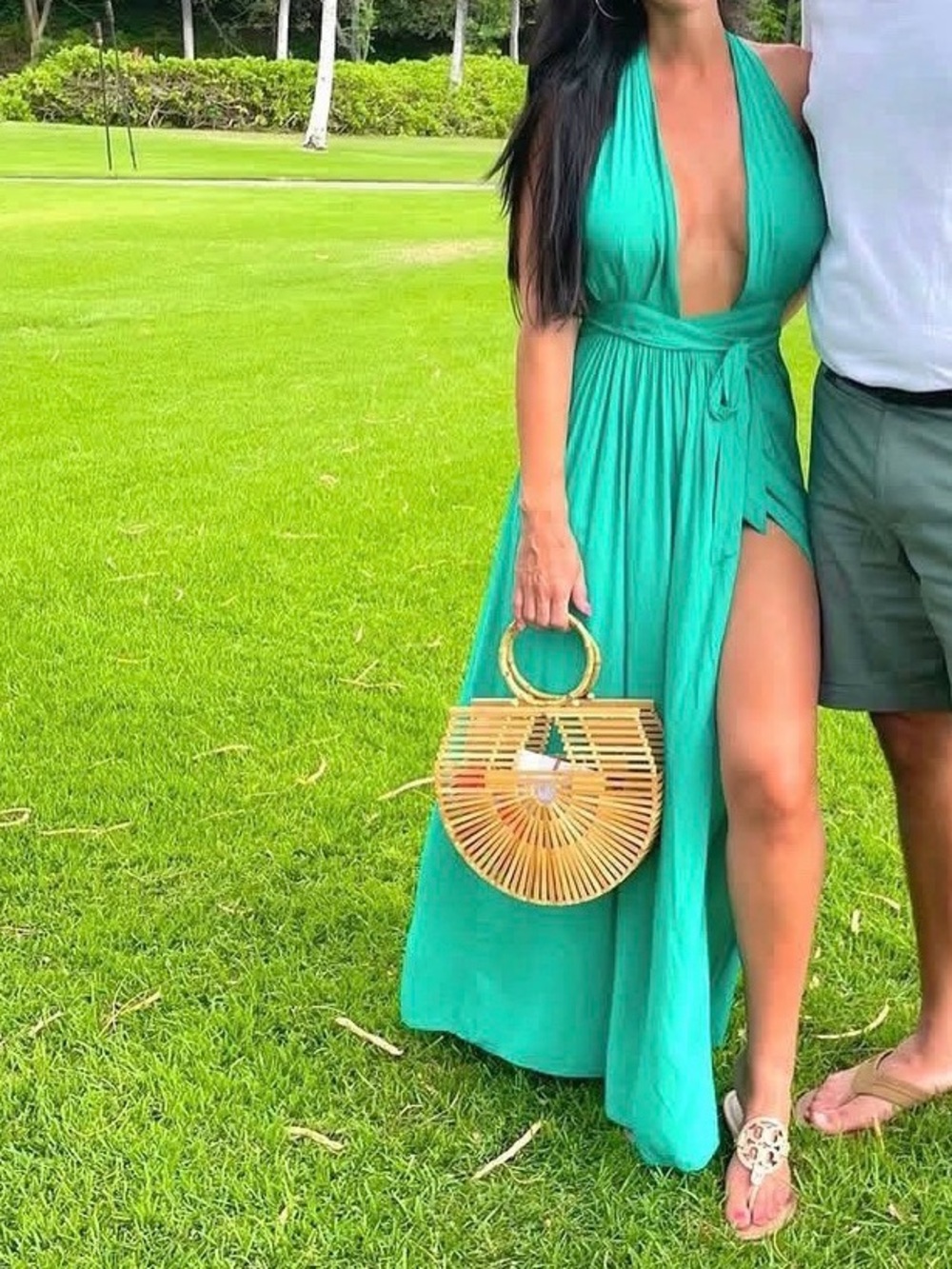 Lulu's green Halter Maxi Dress with High Slit